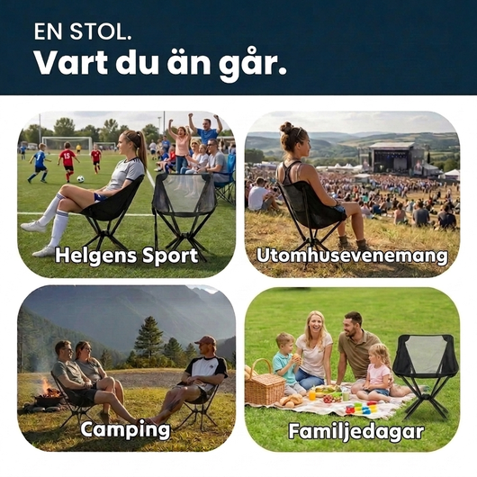 Hopfällbar Campingstol – Lätt, Kompakt & Klarar 150 kg
